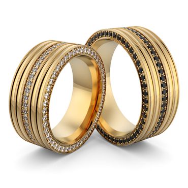  Alianças Anatômicas Elegance com Laterais Cravejadas - Ouro 18k com 168 Pedras Preciosas Cravejadas... - Helder Joalheiros 