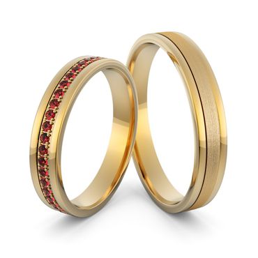 Par de Aliança Em Ouro 18k com Pedras de Rubi - Helder Joalheiros 
