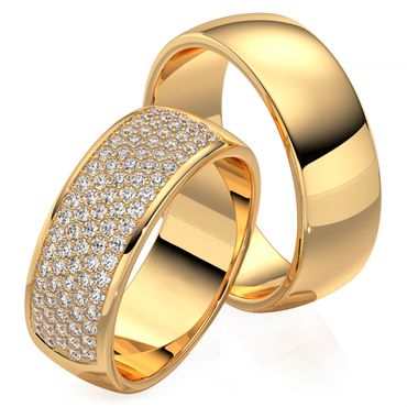 Alianças Clássicas Elegância - Diamantes Cravejados com 90 Pontos - 7,5mm - Ouro 18k - Helder Joalheiros 