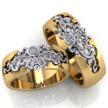  Alianças de Casamento Arabescos com Diamantes de 10 Pontos Glamour J&R - Helder Joalheiros 