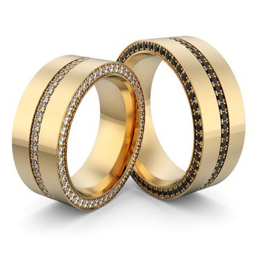  Alianças Anatômicas Elegance com Laterais Cravejadas - Ouro 18k com 168 Diamantes Brancos e Pretos - Helder Joalheiros 