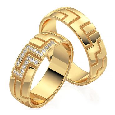 Alianças Elegância Relevo com Fundo Fosco - Ouro 18k com Diamantes - 6,5mm - Helder Joalheiros 
