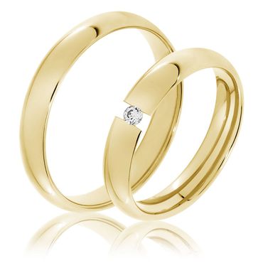 Aliança de Casamento 3,5 Milímetros com Brilhante Flutuante - Ouro 18k - Helder Joalheiros 