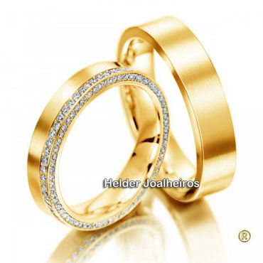 Aliança de Casamento Cravejada com Diamantes - Helder Joalheiros 