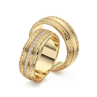Aliança de Casamento Trabalhada com Trança Cravejada com Diamantes - Ouro 18k 750 - Helder Joalheiros 