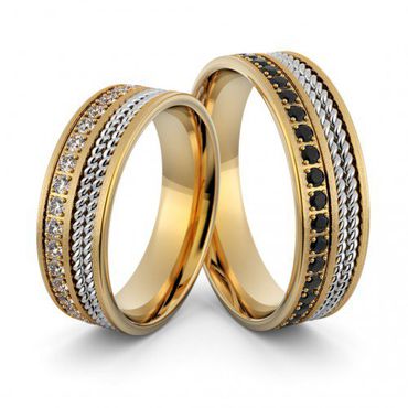 Aliança de Bodas Cordas do Tempo - Moderno Modelo Par Cravejado Com Diamantes - Masculina Diamante B... - Helder Joalheiros 