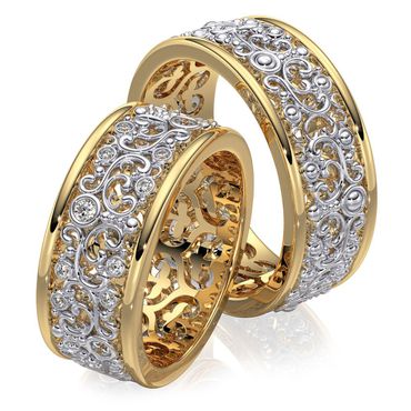 Alianças de Casamentos Toda Trabalhada em Arabescos e Diamantes em Ouro 18k - 9,5 Milímetros - Ouro ... - Helder Joalheiros 