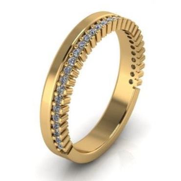 Anel Meia Aliança em Ouro 18k Cravejada com Diamantes - Helder Joalheiros 