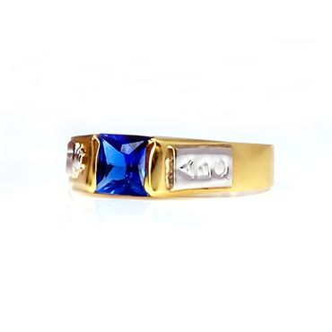 Anel Infantil ABC em Ouro 18k Sinete com Safira Azul - Helder Joalheiros 