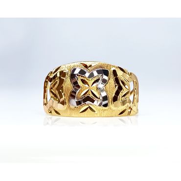 Anel em Ouro 18k Tricolor Abaulada Flor - Helder Joalheiros 