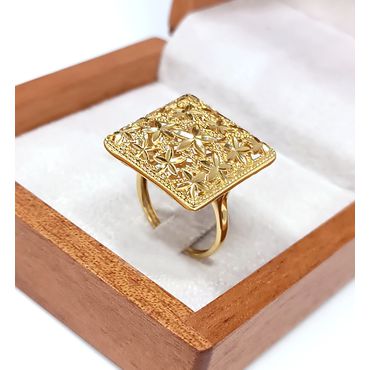 Anel Quadrado Trabalhado - Ouro 18k 750 - Helder Joalheiros 