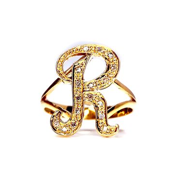 Anel em Ouro 18k Letra R Cravejado com Brilhantes - Helder Joalheiros 