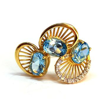 Anel Ouro 18k Topázio Acapulco Azul com Brilhantes - Helder Joalheiros 