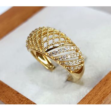 Anel em Ouro 18k Bojudo Trabalhado e Diamantado - Helder Joalheiros 