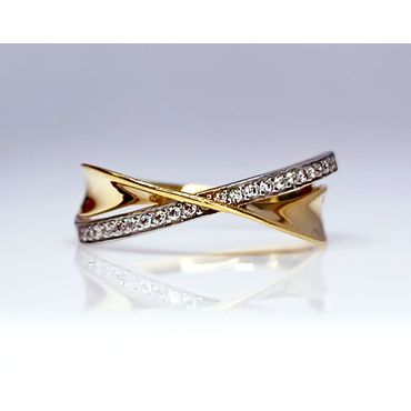 Anel em Ouro Amarelo e Branco 18k Arco Cravejado - Helder Joalheiros 