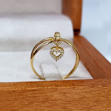 Anel em Ouro 18k Pingente Coração Cravejado - Helder Joalheiros 
