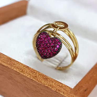 Anel em Ouro 18k Pingente Coração Cravejado com Rubi - Helder Joalheiros 