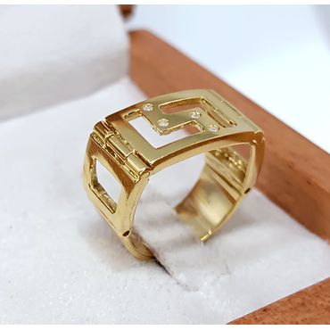 Anel em Ouro 18k Quadrado com Diamante - Helder Joalheiros 