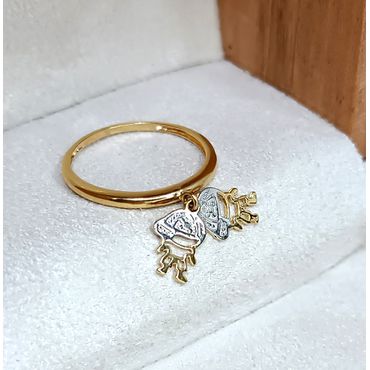 Anel em Ouro 18k Amarelo e Branco com Pingentes Meninos - Helder Joalheiros 