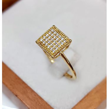 Anel em Ouro 18k Cravejado Quadrado - Helder Joalheiros 