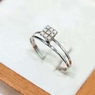 Anel Solitário Cravejado em Ouro Branco 18k com Diamantes - Helder Joalheiros 