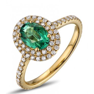 Anel Oval Cravejado com Diamantes Esmeralda - Helder Joalheiros 