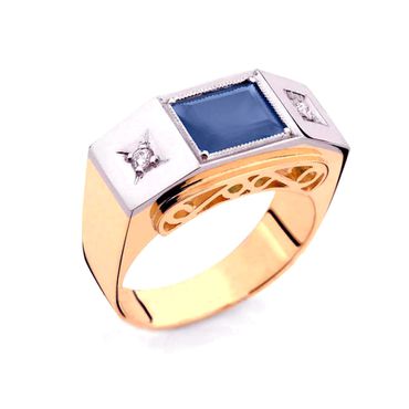 Anel de Formatura Lazurita em Ouro 18k com Pedra Carrê - Helder Joalheiros 