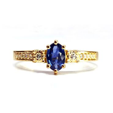 Anel Princesa C/ Brilhantes e Safira Azul - Helder Joalheiros 