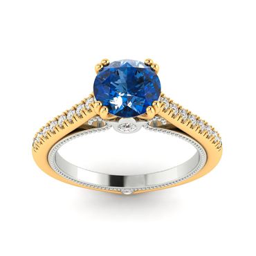 Anel de Formatura em Ouro 18k Safira Redonda com Diamantes - Helder Joalheiros 