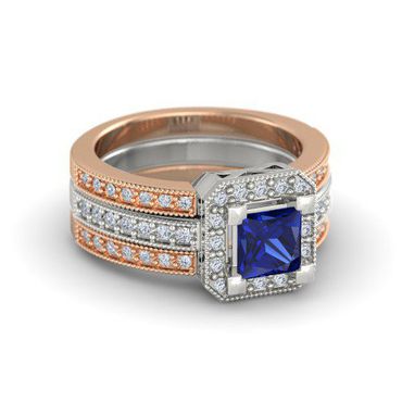Anel em Ouro Amarelo e Branco 18k Safira Cravejado com Brilhantes - Helder Joalheiros 
