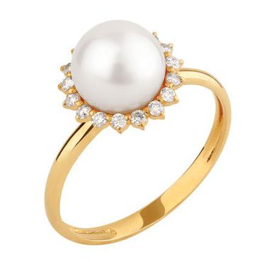 Anel em Ouro Amarelo 18k Pérola com Diamantes - Helder Joalheiros 
