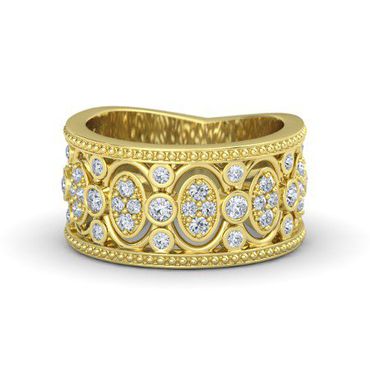 Anel Trabalhado Cravejado c/ Diamantes em ouro 18k - Helder Joalheiros 