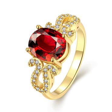 Anel em Ouro Amarelo 18k com Diamantes e Granada - Helder Joalheiros 