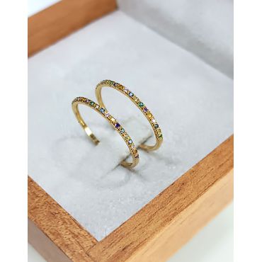 Aparador de Aliança Noivado e Casamento em Ouro 18k Cravejado com Pedras Coloridas - Helder Joalheiros 