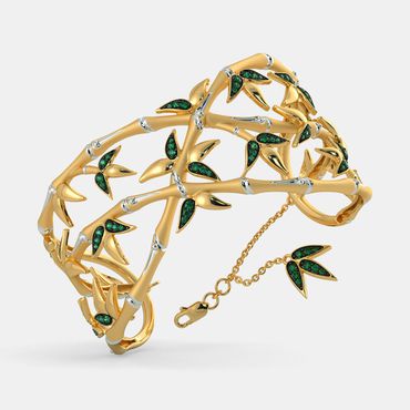  Bracelete Folhas de Inverno Ouro 18k com Esmeraldas - Helder Joalheiros 