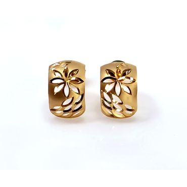 Brinco em Ouro 18k Bojudinho Flores Diamantado - Helder Joalheiros 