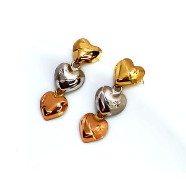 Brinco em Ouro 18k Tricolor Corações - Helder Joalheiros 