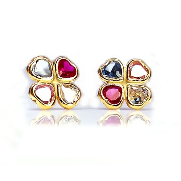 Brinco Trevo Zirconias Coloridas - Ouro 18k 750 - Helder Joalheiros 