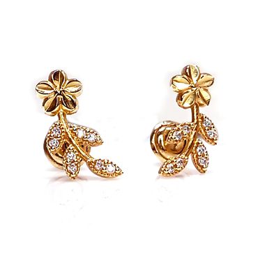 Brinco em Ouro 18k 750 Margarida com Folhas e Pedras - Helder Joalheiros 