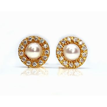 Brinco em Ouro 18k Pérola com Zircônias - Helder Joalheiros 