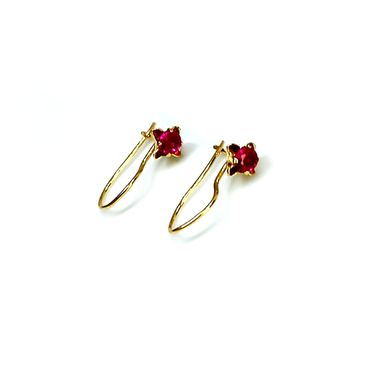 Brinco em Ouro 18k Zircônia Gancho com Cálice Vermelho - Helder Joalheiros 