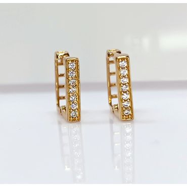 Brinco Argola Quadrada em Ouro 18k com Zircônias - Helder Joalheiros 