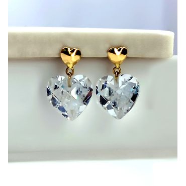 Brinco em Ouro 18k Pingente Coração Zircônia Facetado - Helder Joalheiros 