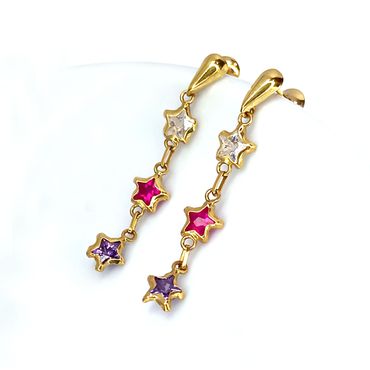 Brinco em Ouro 18k Estrelas com Pedras Coloridas - Helder Joalheiros 