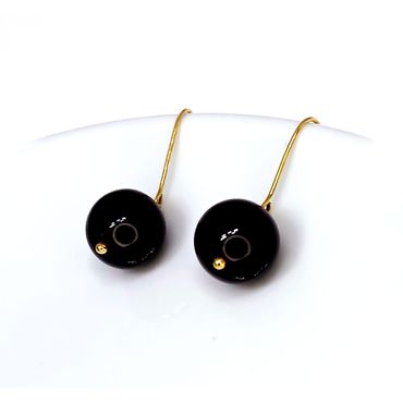 Brinco em Ouro 18k Gancho Pingente Onix - Helder Joalheiros 