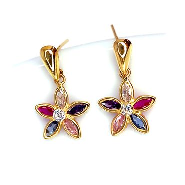 Brinco em Ouro 18k Flor com Pedras Coloridas - Helder Joalheiros 