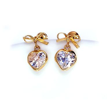 Brinco Coração Zircônia Branca em Ouro 18k - Helder Joalheiros 