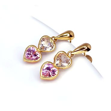Brinco em Ouro 18k Coração Branco e Rosa com Zircônias - Helder Joalheiros 