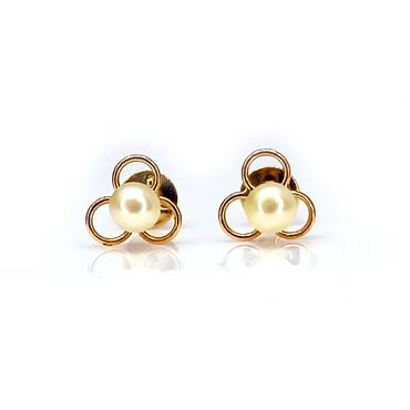 Brinco em Ouro 18k Trevinho com Pérola - Helder Joalheiros 