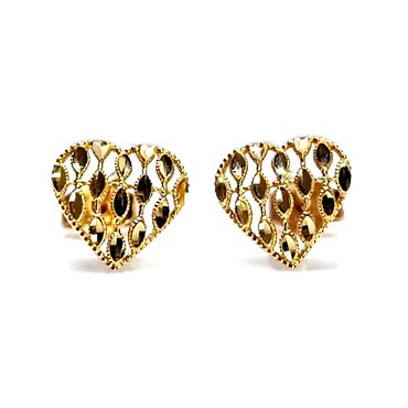 Brinco em Ouro 18k Coração Trabalhado Diamantado - Helder Joalheiros 